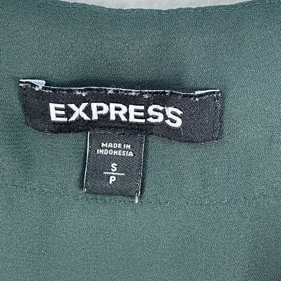 Express Womens Small V Neck Long Sleeve Blouse Green Shirt Preppy Academia - Picture 3 of 10